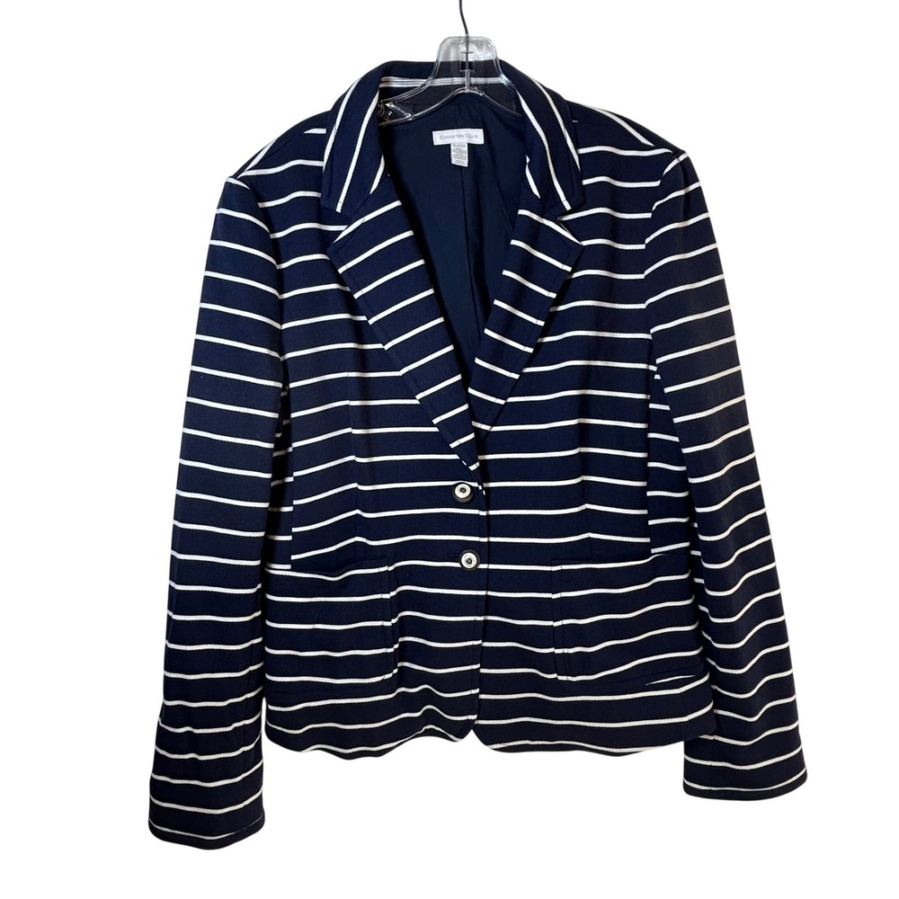 Charter Club Womens Navy Blue White Striped Knit Blazer Jacket XL